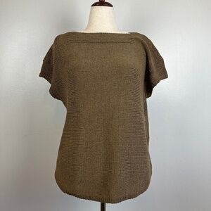 Talbots Cap-Sleeve Cotton Brown Loose Knit Sweater - Size Medium